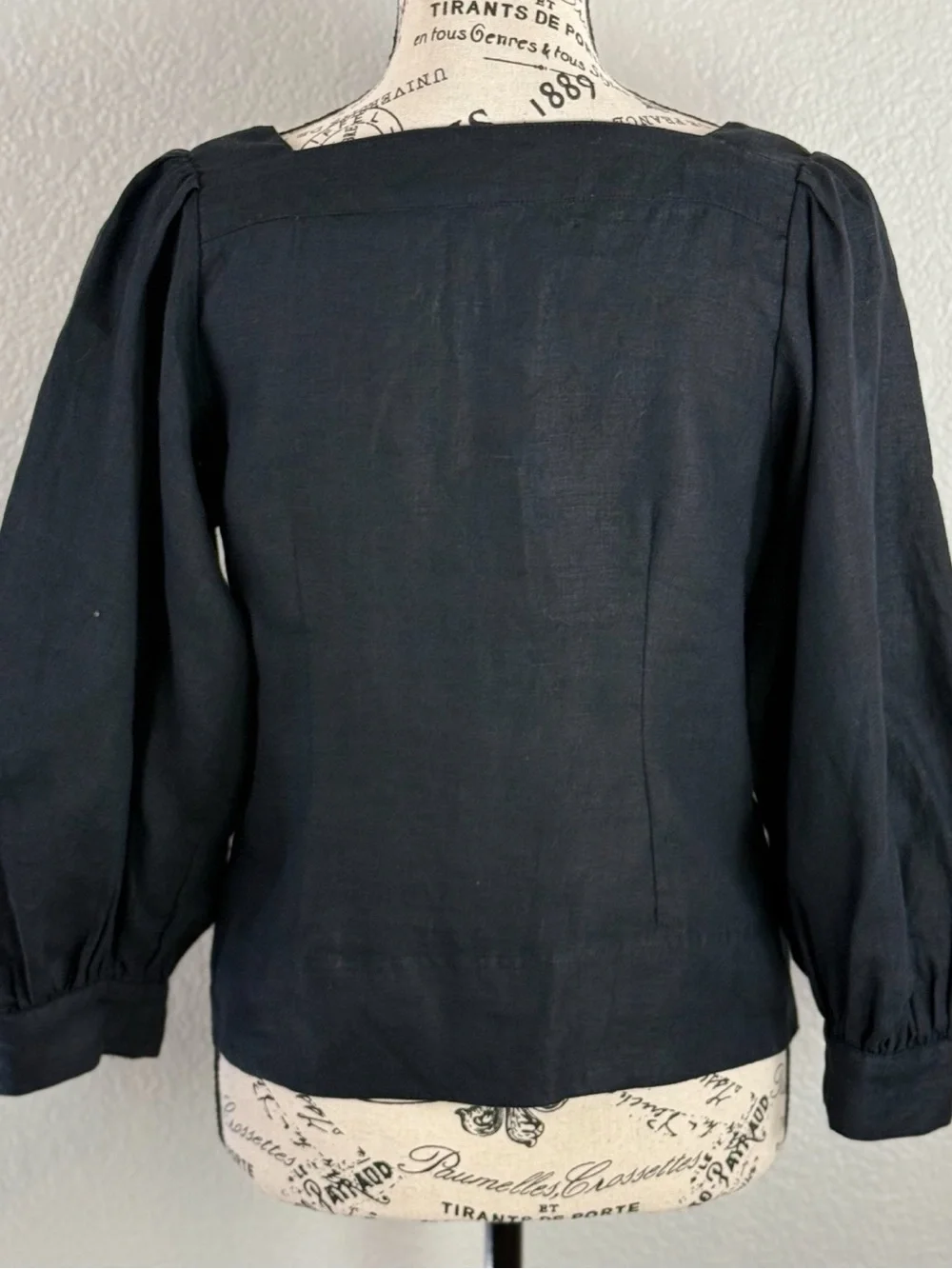 J.Crew Women’s Black 100% Linen Square Neck Puff Sleeve Button Up Blouse size XS